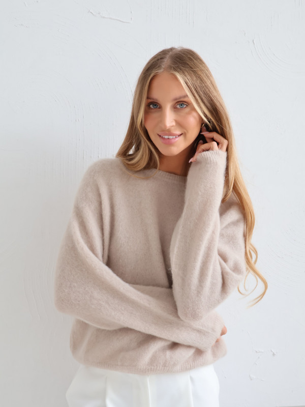 Sweter premium z super kid moherem i wełną merino beż RODEZ 2