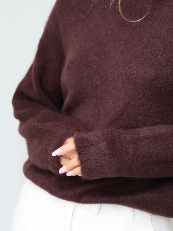Sweter premium z super kid moherem i wełną merino gorzka czekolada RODEZ 9