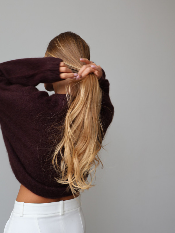 Sweter premium z super kid moherem i wełną merino gorzka czekolada RODEZ 12