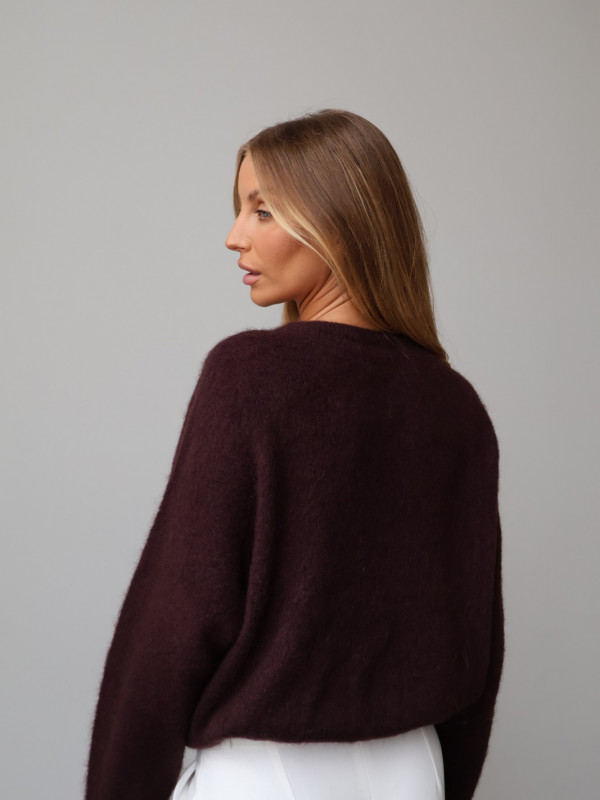 Sweter premium z super kid moherem i wełną merino gorzka czekolada RODEZ 13