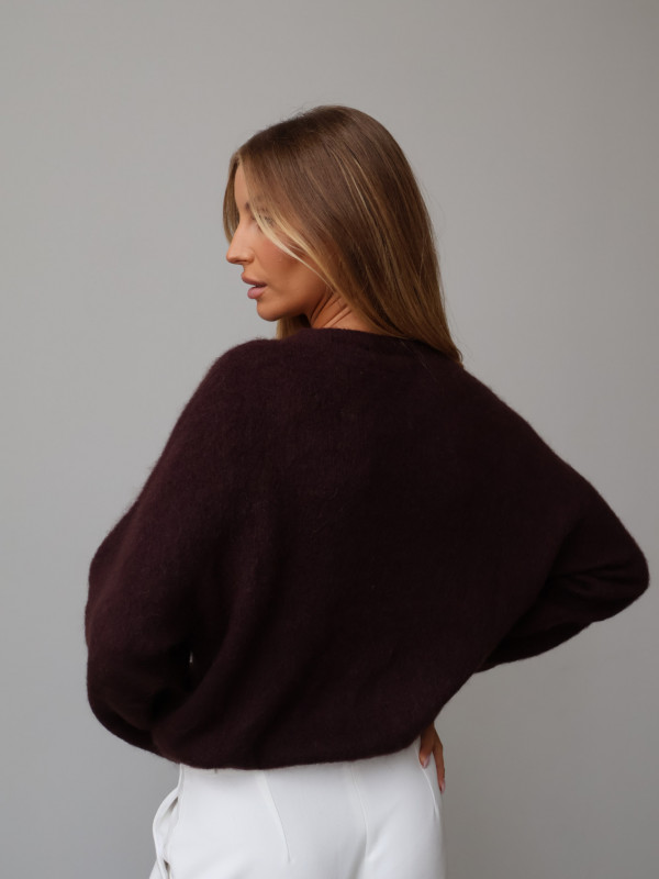 Sweter premium z super kid moherem i wełną merino gorzka czekolada RODEZ 14