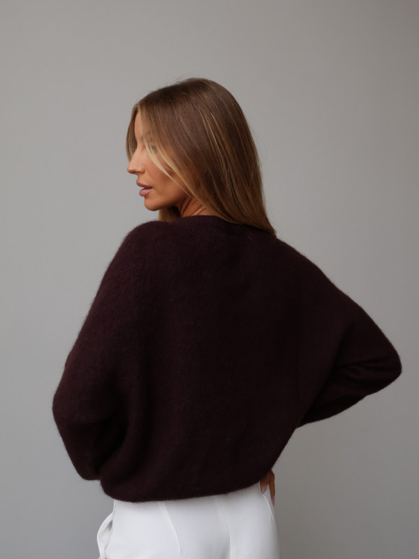 Sweter premium z super kid moherem i wełną merino gorzka czekolada RODEZ 15