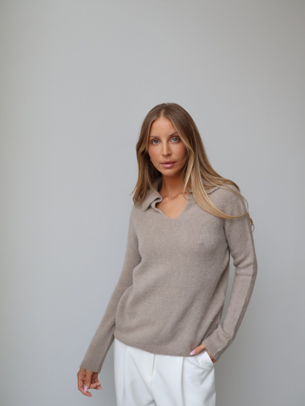 Sweter z baby alpaką polo taupe LIVIGNO 1