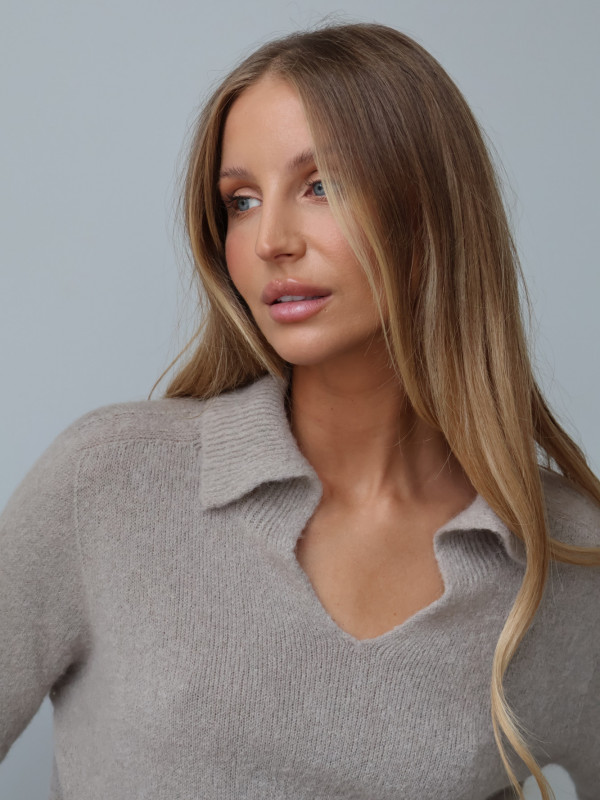 Sweter z baby alpaką polo taupe LIVIGNO 5