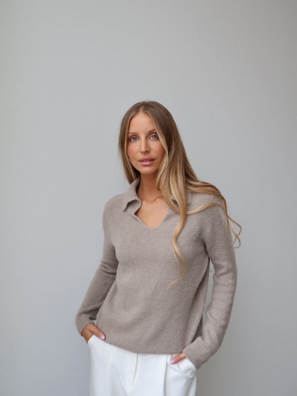 Sweter z baby alpaką polo taupe LIVIGNO 6