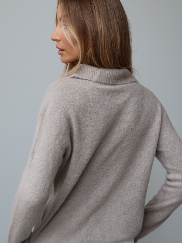 Sweter z baby alpaką polo taupe LIVIGNO 11