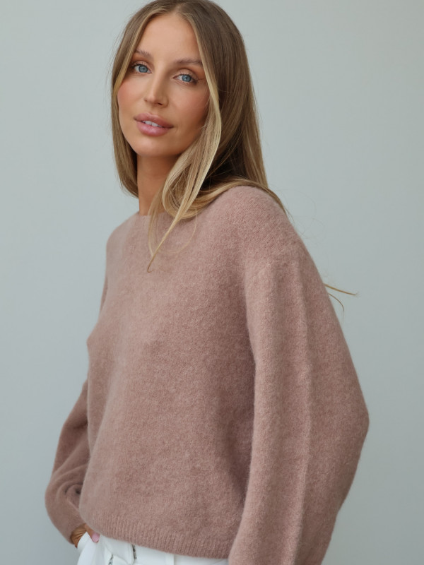Sweter z baby alpaką i wełną merino CLARESE blush taupe 1