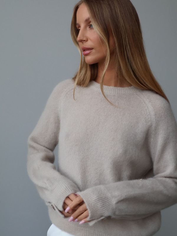 Sweter z kid moherem i wełną merino beż MERA