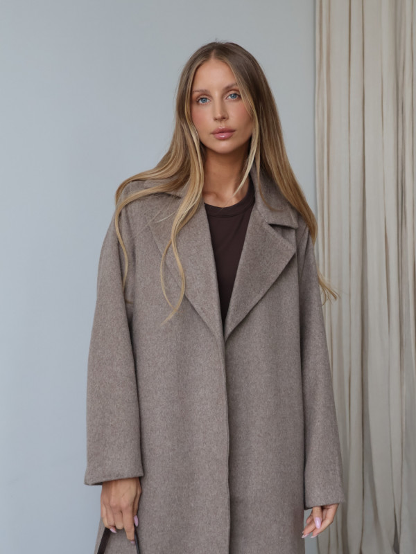Płaszcz z wełną taupe GIRONA 11