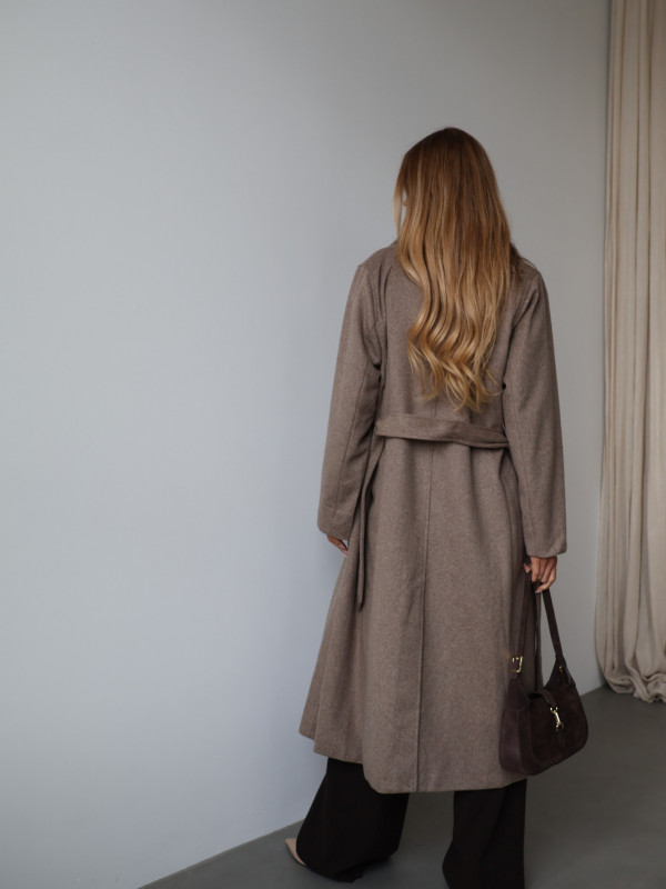 Płaszcz z wełną taupe GIRONA 18