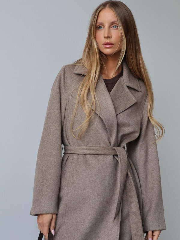 Płaszcz z wełną taupe GIRONA 17