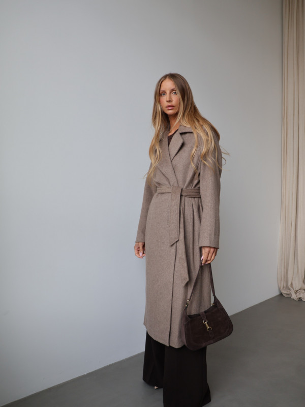 Płaszcz z wełną taupe GIRONA 16