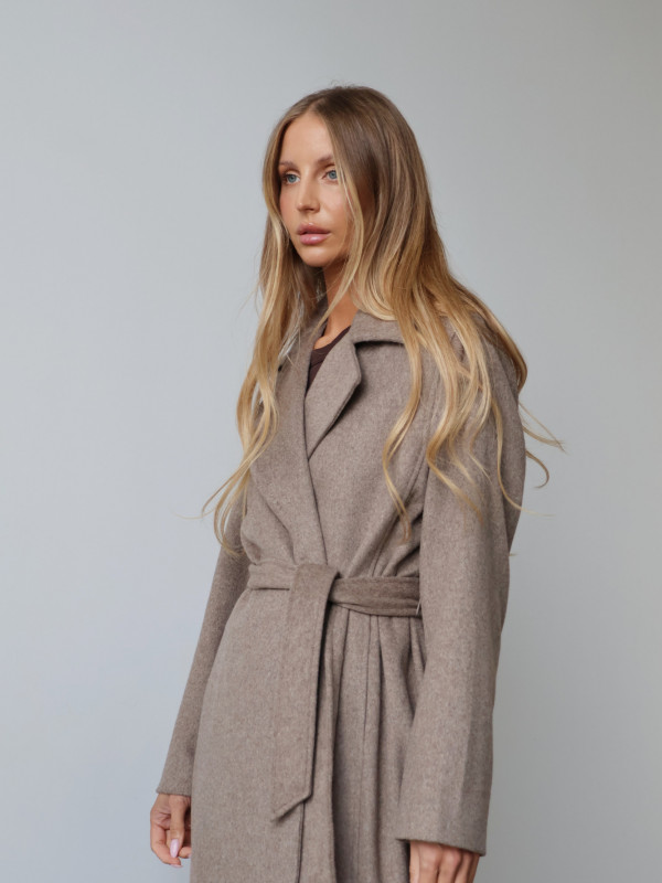 Płaszcz z wełną taupe GIRONA 15