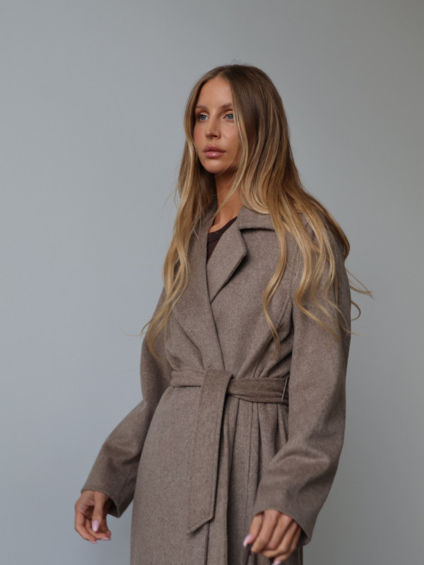 Płaszcz z wełną taupe GIRONA 14