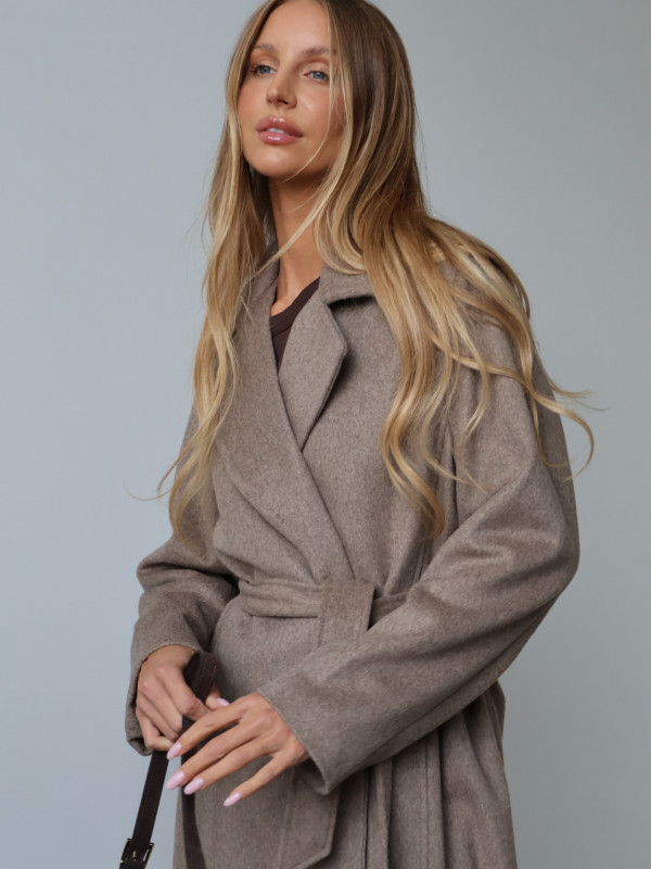Płaszcz z wełną taupe GIRONA 12