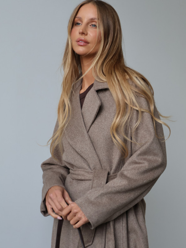 Płaszcz z wełną taupe GIRONA 1