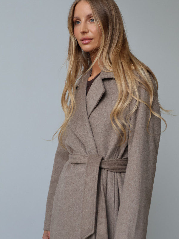 Płaszcz z wełną taupe GIRONA 10
