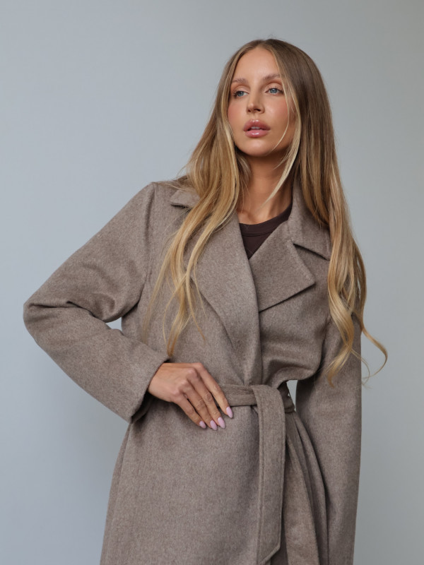 Płaszcz z wełną taupe GIRONA 8