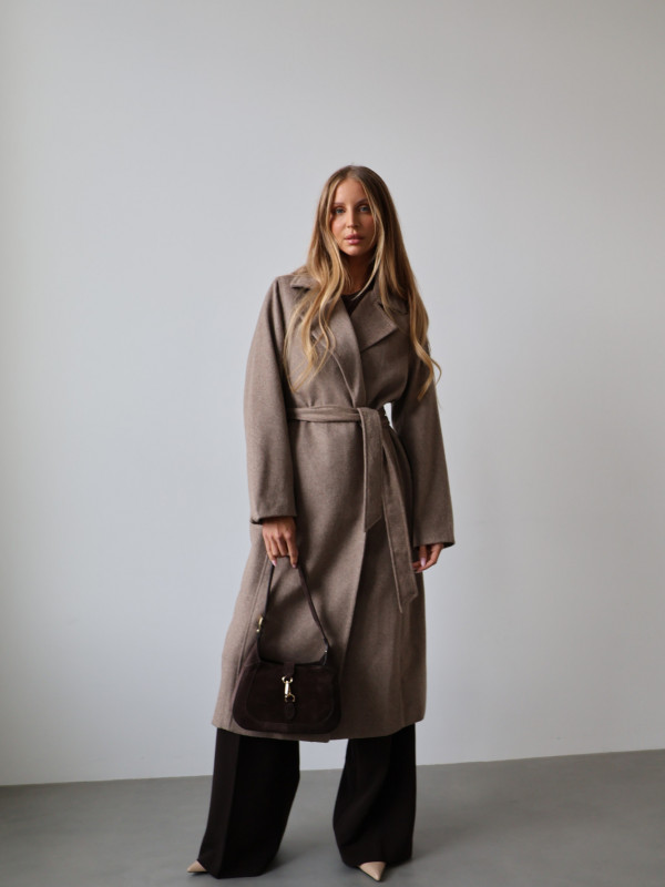 Płaszcz z wełną taupe GIRONA 6