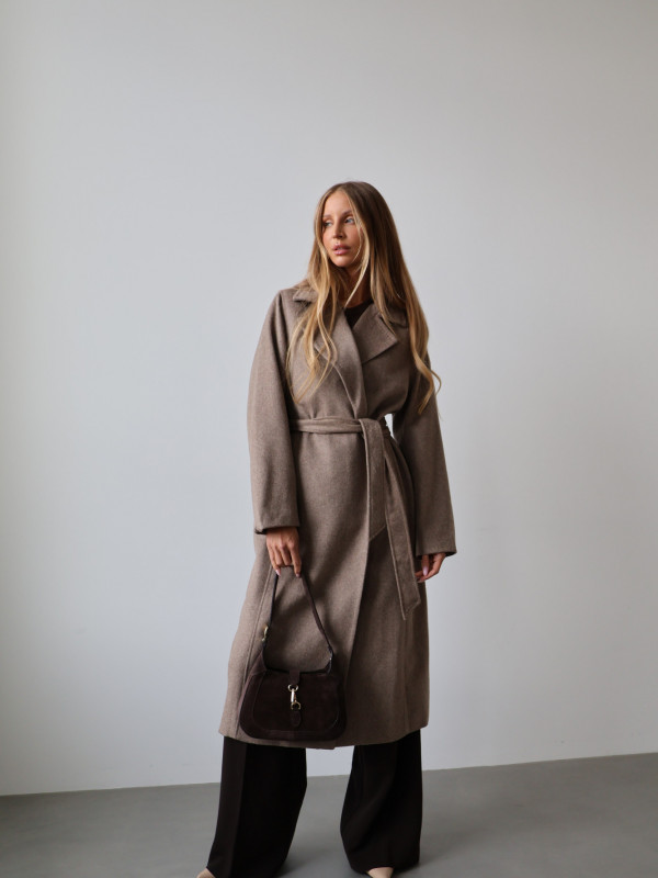 Płaszcz z wełną taupe GIRONA 5