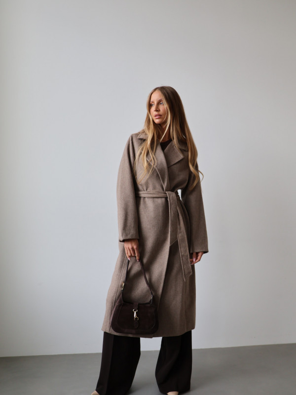 Płaszcz z wełną taupe GIRONA 4