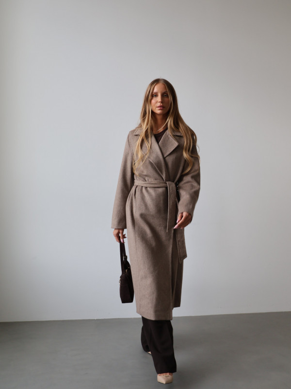 Płaszcz z wełną taupe GIRONA 3
