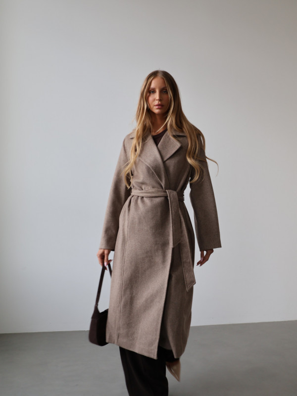 Płaszcz z wełną taupe GIRONA 2