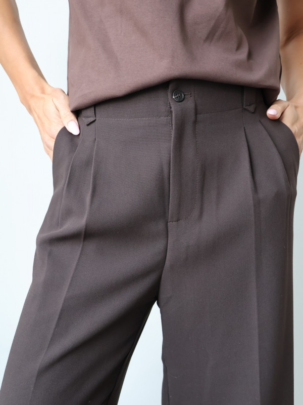 Spodnie z wysokim stanem rozszerzane gorzka czekolada ARLES 1