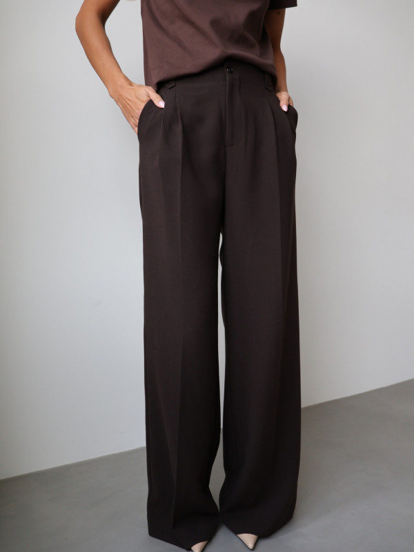 Spodnie z wysokim stanem rozszerzane gorzka czekolada ARLES 2