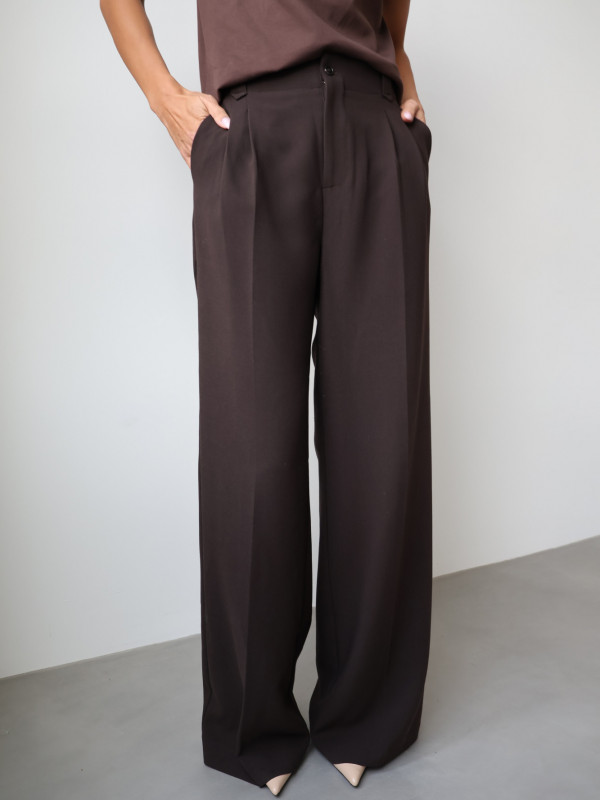Spodnie z wysokim stanem rozszerzane gorzka czekolada ARLES 3