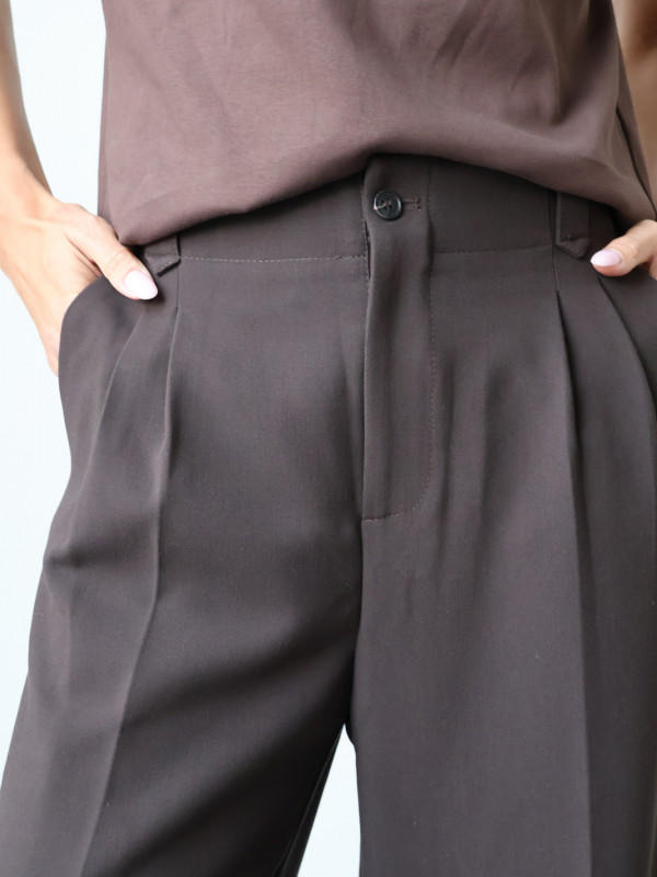 Spodnie z wysokim stanem rozszerzane gorzka czekolada ARLES 4