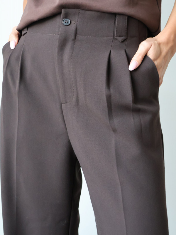 Spodnie z wysokim stanem rozszerzane gorzka czekolada ARLES 5