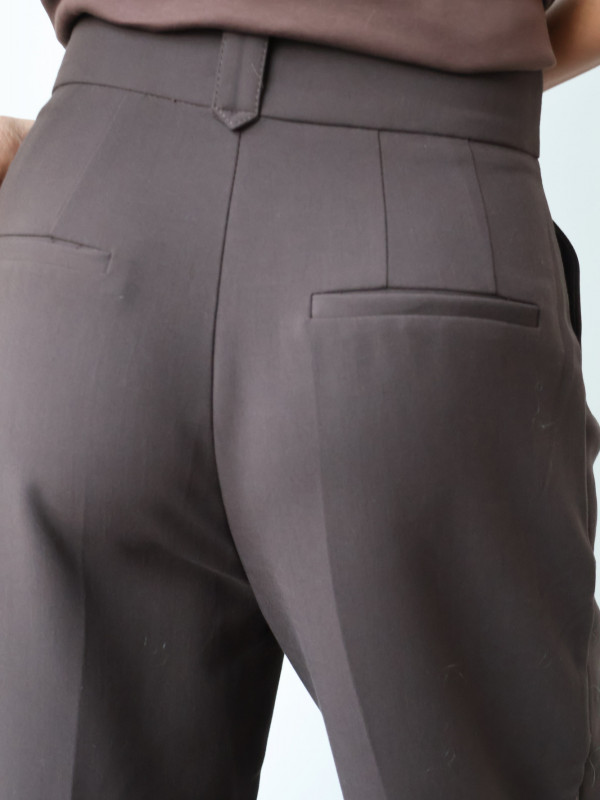 Spodnie z wysokim stanem rozszerzane gorzka czekolada ARLES 7