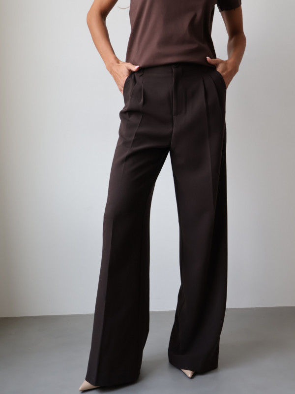 Spodnie z wysokim stanem rozszerzane gorzka czekolada ARLES 8