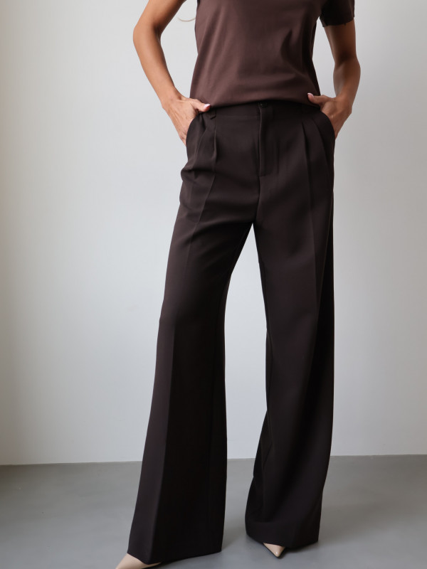 Spodnie z wysokim stanem rozszerzane gorzka czekolada ARLES