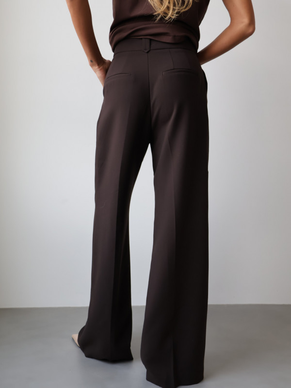 Spodnie z wysokim stanem rozszerzane gorzka czekolada ARLES 9