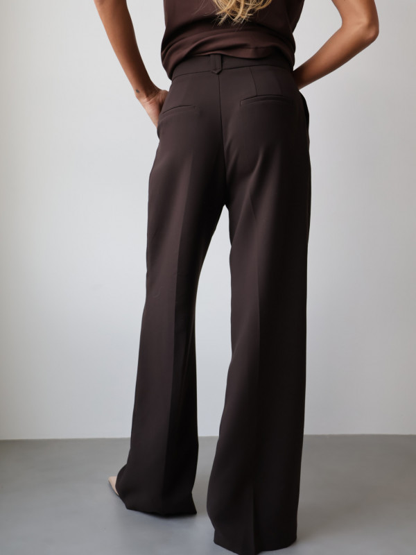 Spodnie z wysokim stanem rozszerzane gorzka czekolada ARLES 10