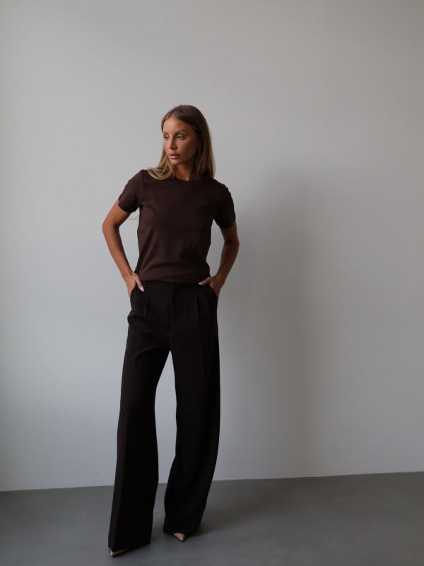 Spodnie z wysokim stanem rozszerzane gorzka czekolada ARLES 11