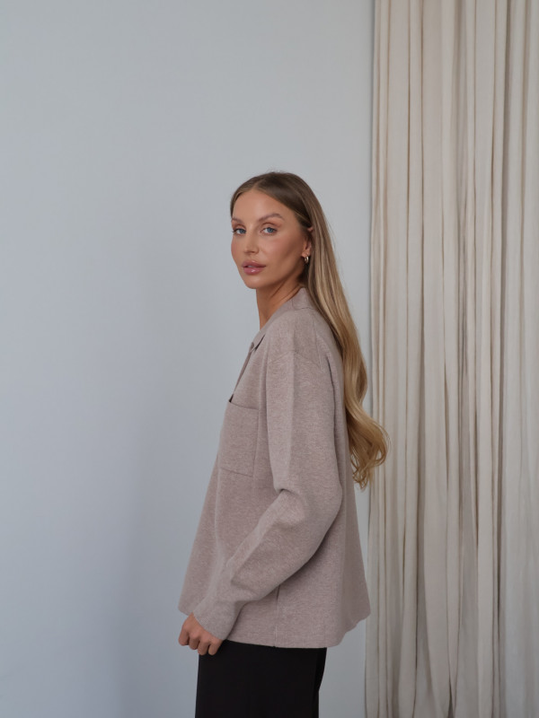 Sweter polo z guzikami taupe MONS 7