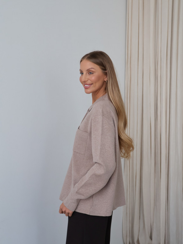Sweter polo z guzikami taupe MONS 8