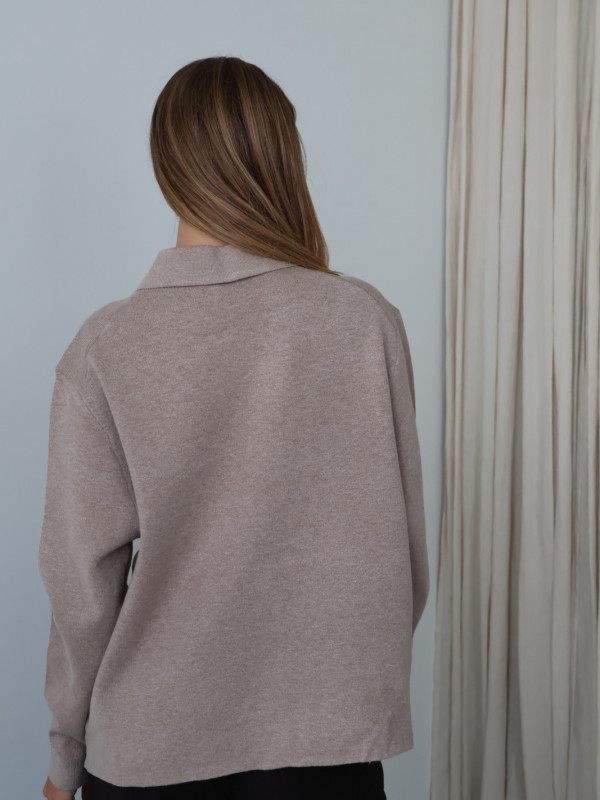 Sweter polo z guzikami taupe MONS 9