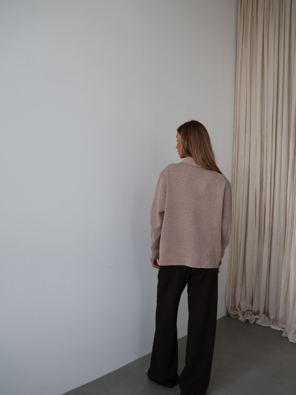 Sweter polo z guzikami taupe MONS 10