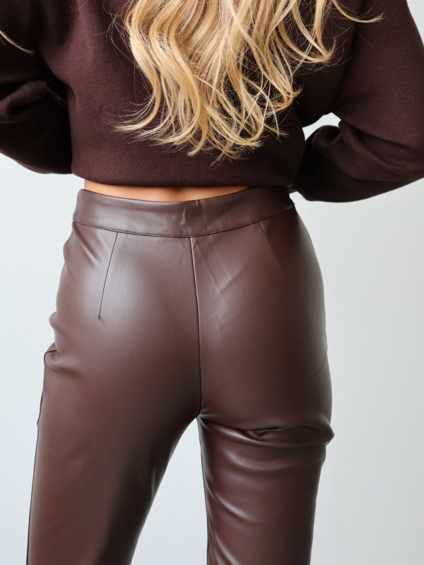 Legginsy z ekoskóry czekolada LECCE 8