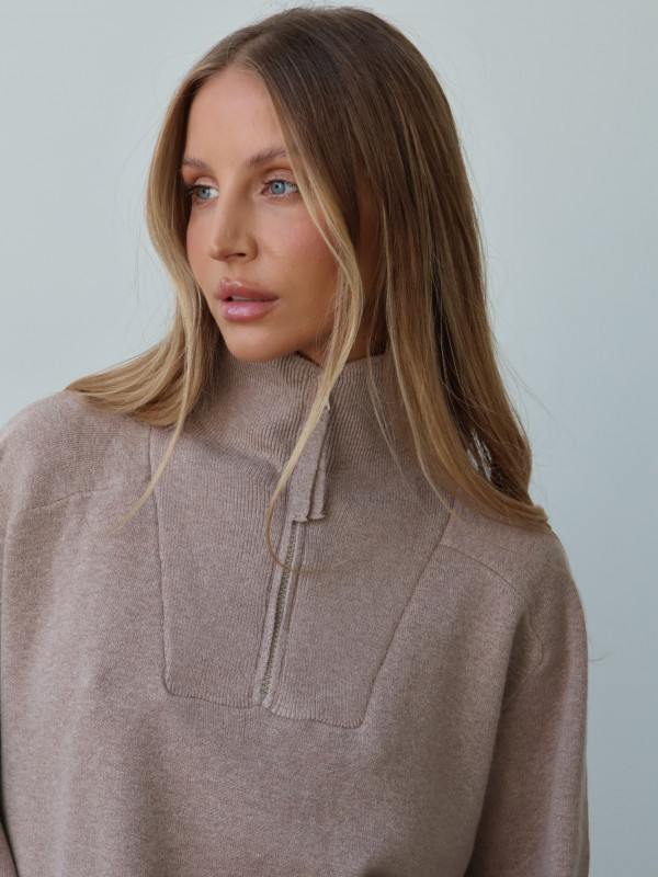 Sweter polo z zamkiem taupe ARLON 1
