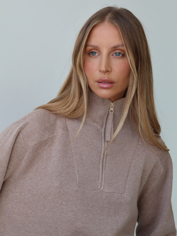 Sweter polo z zamkiem taupe ARLON 2