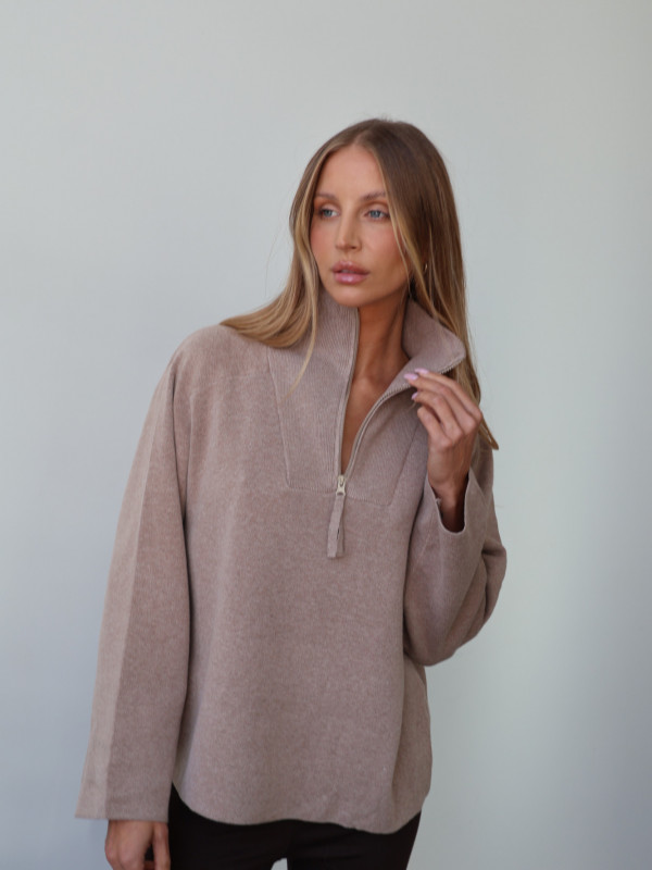 Sweter polo z zamkiem taupe ARLON 3