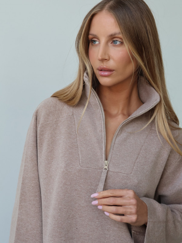 Sweter polo z zamkiem taupe ARLON 6