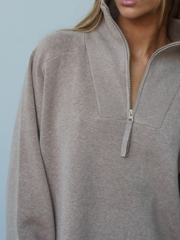 Sweter polo z zamkiem taupe ARLON 12