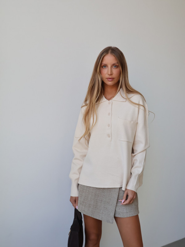 Sweter polo z guzikami beż MONS 1