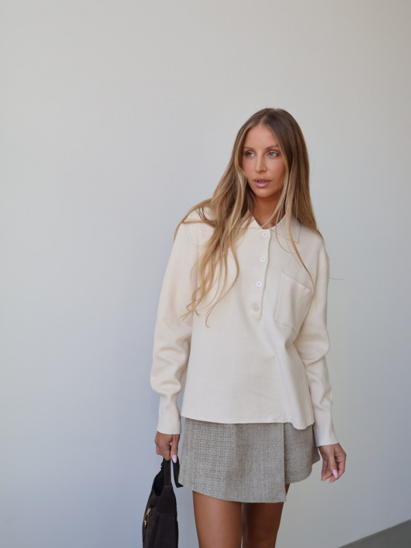 Sweter polo z guzikami beż MONS 2